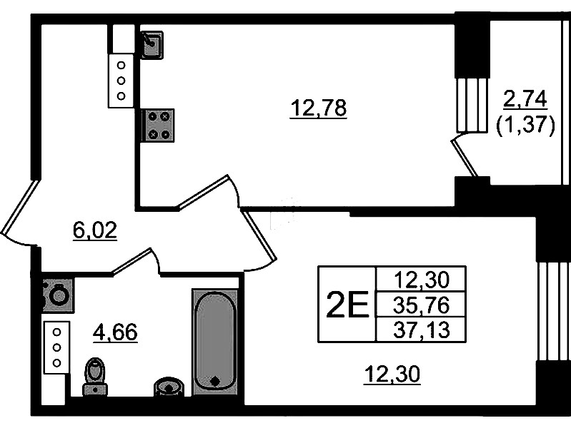 1-комнатная квартира 37.13 м², 14/23 эт., ЖК «Живи! В Рыбацком»
